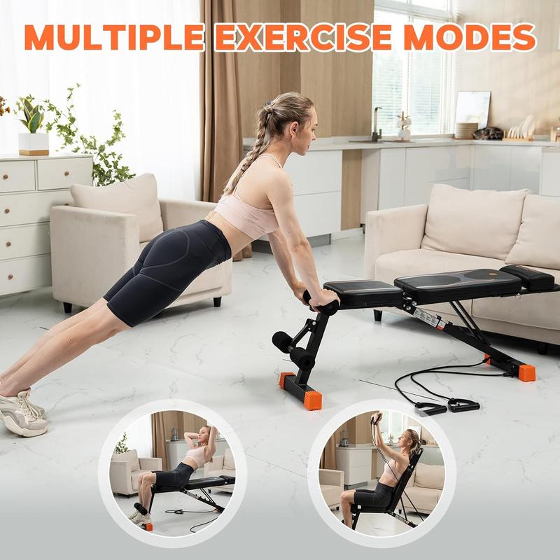 CITYSPORTS Multi-Purpose Adjustable Fitness Equipment Dumbbell Bench with 7 Adjustable Positions with 2 Training Bands and Arm Abdominal Supports for Bench Press Crunches Flat Lunges