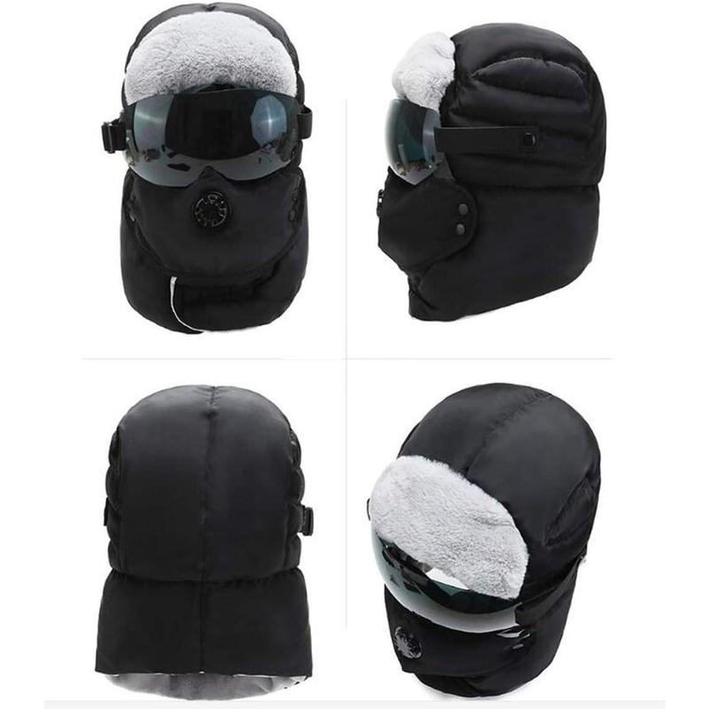 Unisex Warm Waterproof Trapper Hat with Ear Flap Detachable Goggles Mask Womens Men Windproof Thermal Winter Hat