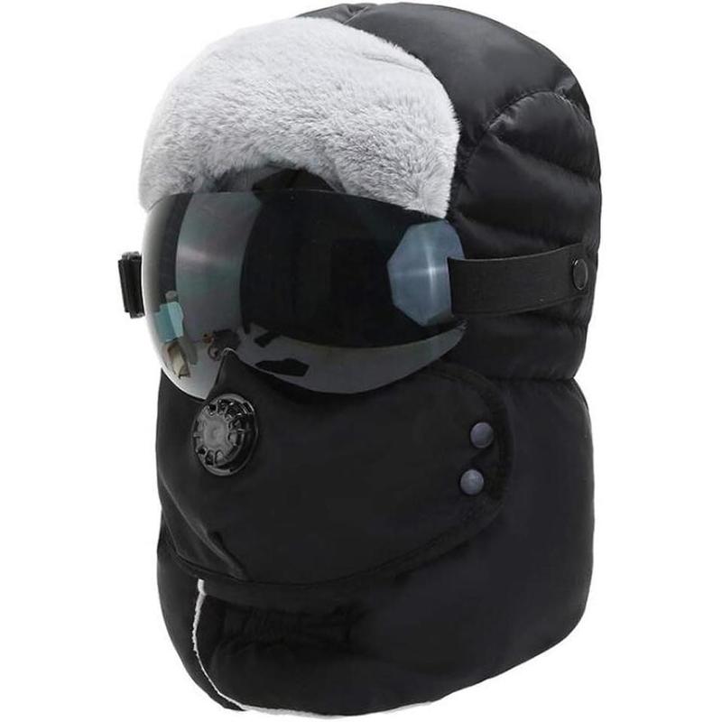 Unisex Warm Waterproof Trapper Hat with Ear Flap Detachable Goggles Mask Womens Men Windproof Thermal Winter Hat