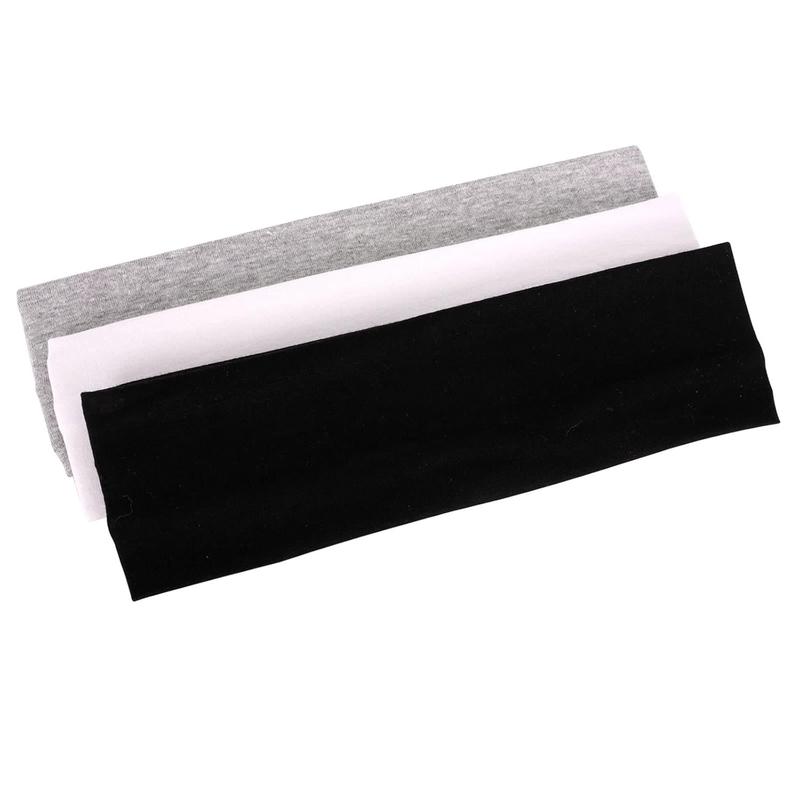 3 Pack Yoga Headbands Stretchy Cotton  Band Hairwarp  Running Exercise Gym (Solid Color)