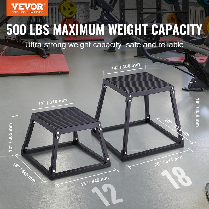 VEVOR Plyometric Jump Box, 18 Inch Plyo Box, Steel Plyometric Platform and Jumping Agility Box, Anti-Slip Fitness Exercise Step Up Box for Home Gym Training, Conditioning Strength Training, Black