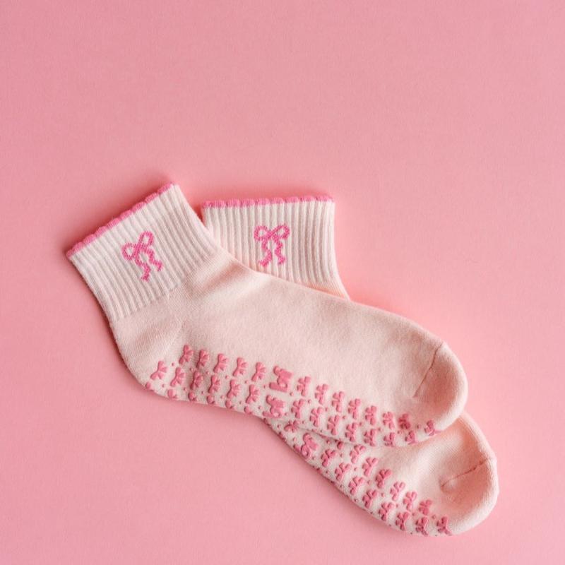 Pink Bow Pilates Socks