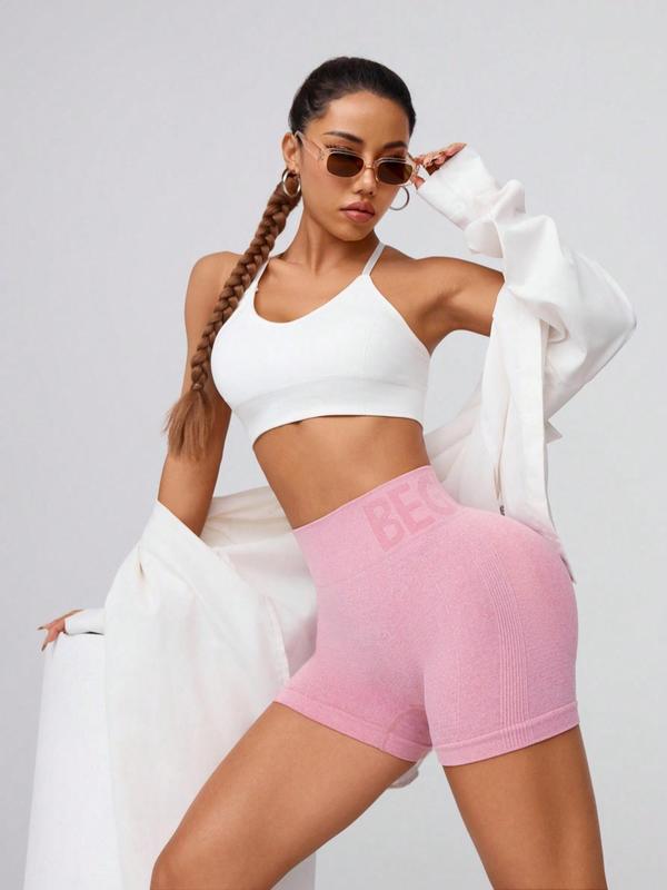 Women's Plain Letter Print High Waist Ruched Sports Short Leggings, Sporty Comfy Skinny Tummy Control Shorts, Gym Shorts, Ladies Sportswear for Yoga Gym Workout Running Back To School