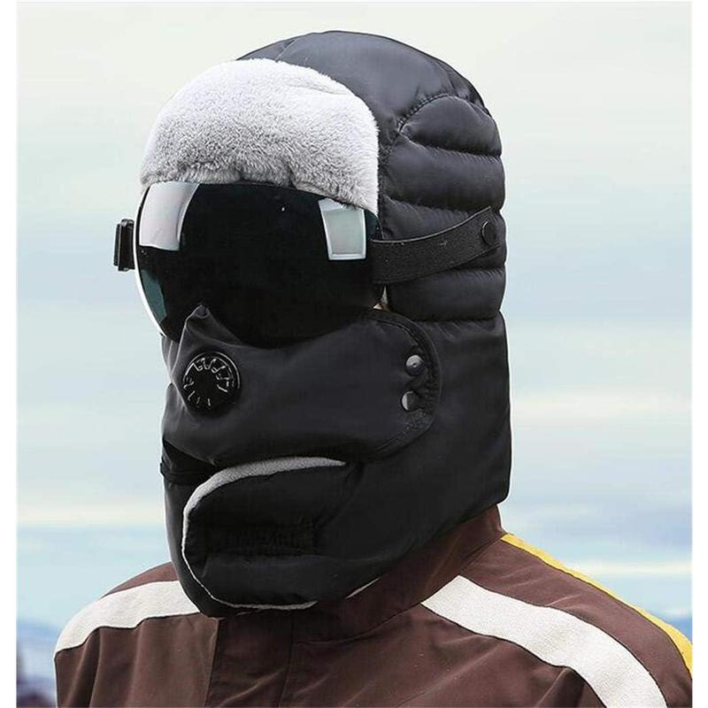 Unisex Warm Waterproof Trapper Hat with Ear Flap Detachable Goggles Mask Womens Men Windproof Thermal Winter Hat