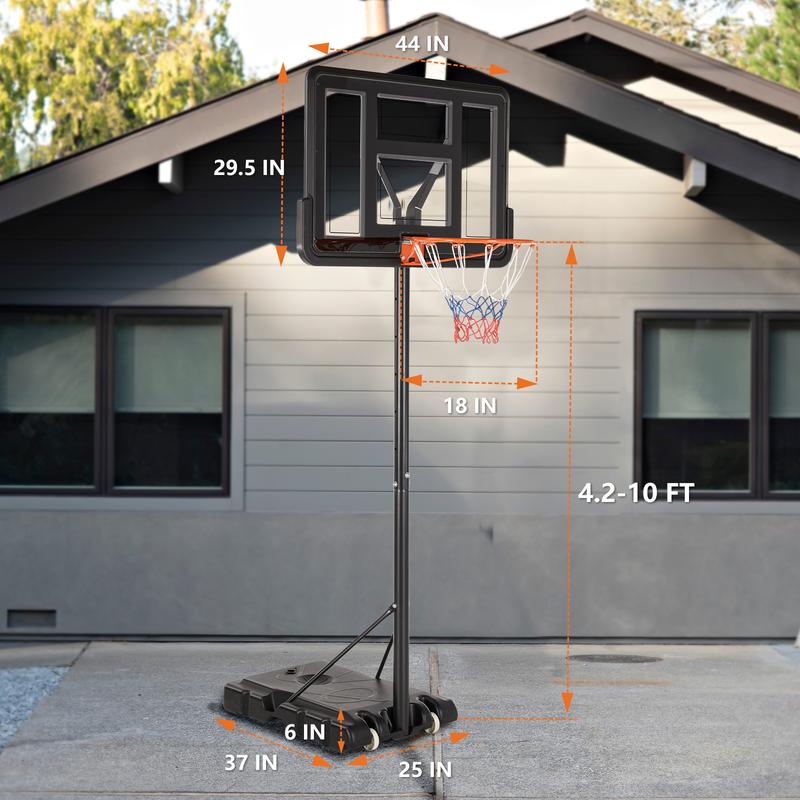 Basketball Hoop Outdoor 4.2-10ft Adjustable Height, Portable Basketball Hoop Goal Court System for Kids Adults, 44 Inch Shatterproof Backboard