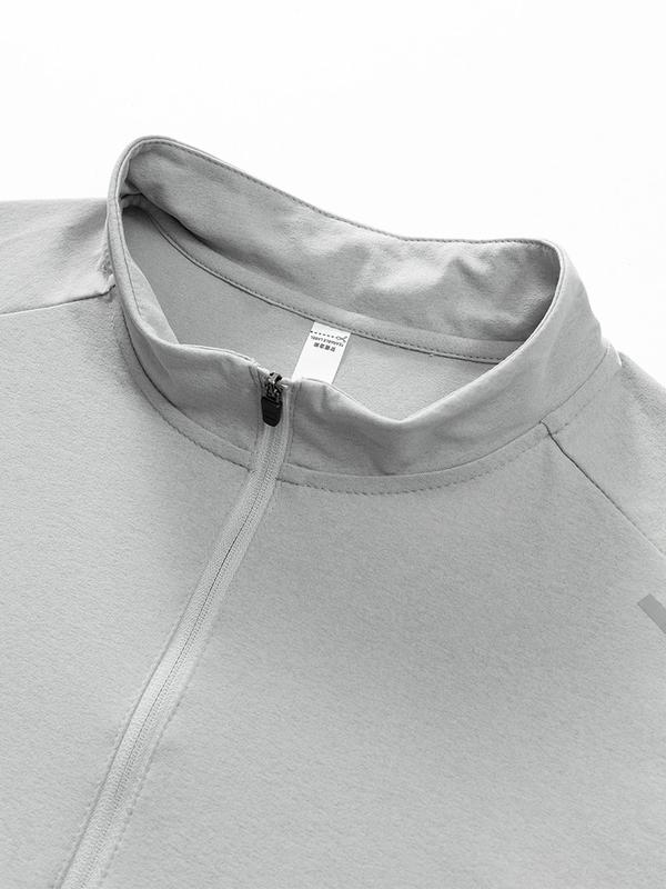 Men's Solid Half Zip Up Long Sleeve Tee, Quick Drying Breathable Stand Collar T-shirt for Outdoor Activities, Men's Top for Fall & Winter