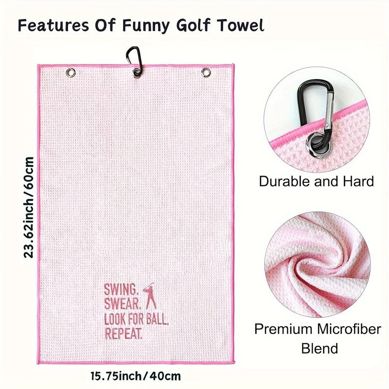 Pink Swing Towel For Golf, Embroidered Golf Towel For Golf Bags With Clip, Golf Gift For Men & Women