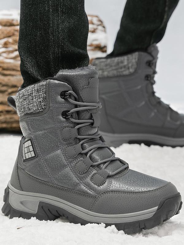 Sporty Men's Patchwork Lace Up High Top Hiking Boots, Casual Sporty Warm Snow Boots for Outdoor Activities, Male All-match Outdoor Shoes for Daily Wear