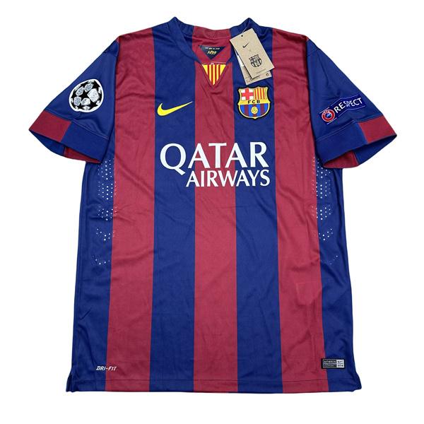 NIKE 1415 Season Barcelona Home Champions League Final Short Sleeve Top Lionel Messi No.10 Retro Soccer Jerseys Quick Drying