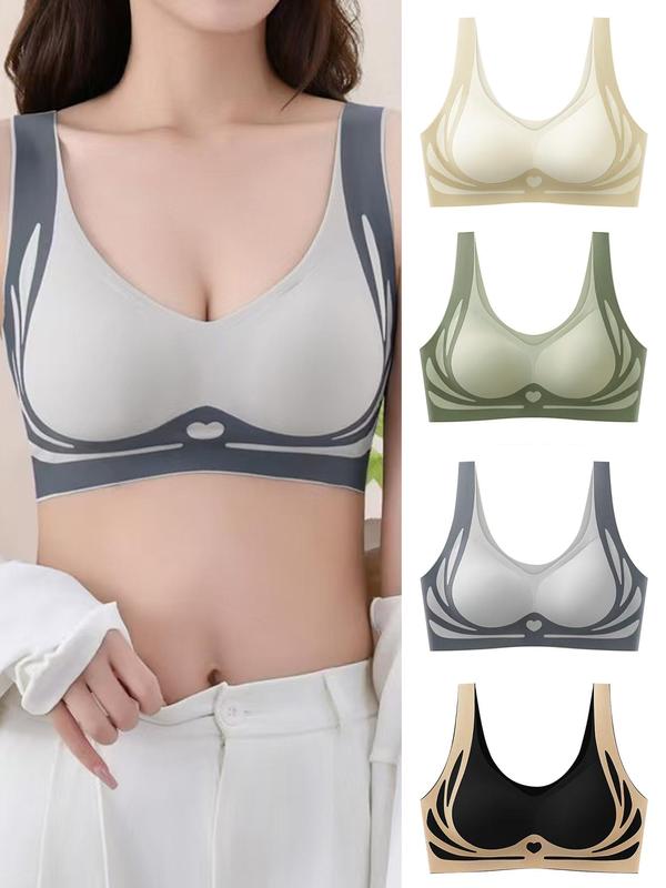 Women's Colorblock Wireless Sports Bra, Breathable Comfortable Backless Sports Bra, Ladies Sportswear for Indoor Outdoor Wear