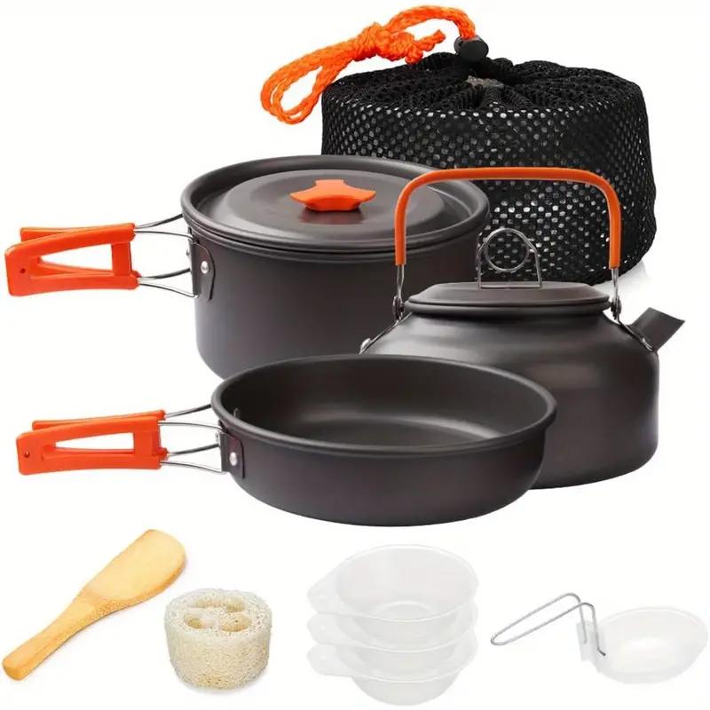 Camping Cooking Cookware Mess Kit - Non-Stick Lightweight Pot Pan Kettle Set with Collapsible Pour Over Coffee Dripper, Outdoor Kitchen Cook Essentials Gear for Camping Hiking Picnic camping stove