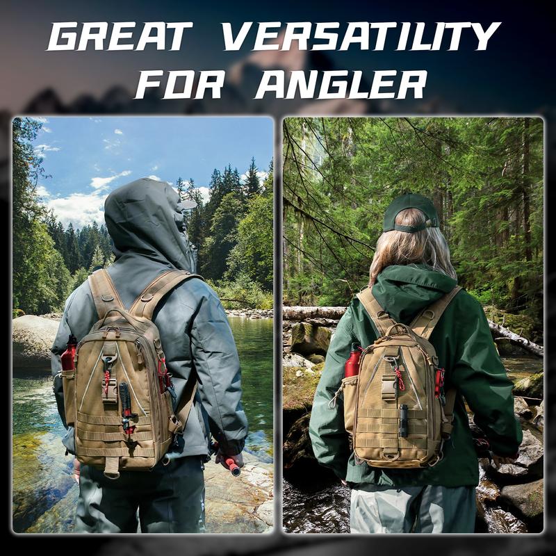 Fishing Backpack Tackle Sling Bag - Fishing Backpack with Rod Holder - Tackle Box Fly Fishing Gifts for Men Women