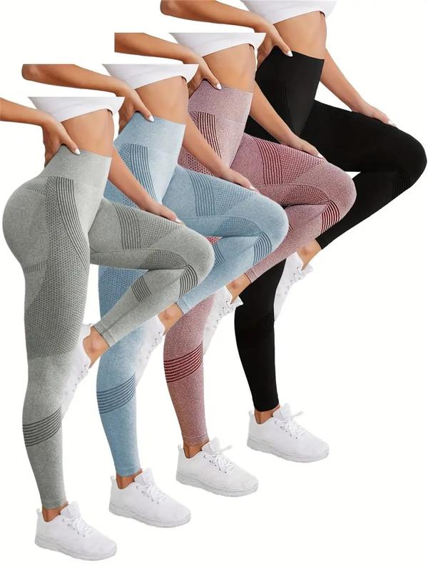 Women's Solid High Waist Sports Leggings, Sporty Moisture-wicking High Stretch Yoga Leggings, Ladies Sportswear for Indoor Outdoor Wear