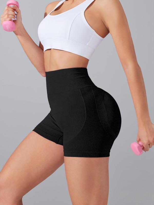 Women's Solid High Waist Sports Shorts, High Stretch Seamless Yoga Shorts, Gym Shorts, Workout Shorts, Ladies Sportswear for Indoor Outdoor Wear, Workout Outfits