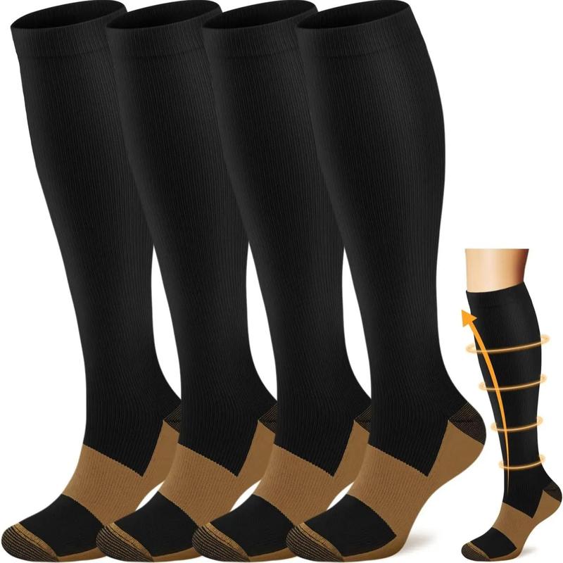 Compression Socks, 4 Pairs Copper Compression Socks, Sports Socks for Running, Sports, Hiking for Men and Women