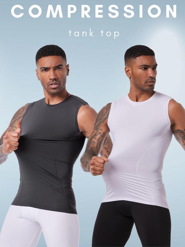 Men's Solid Color Round Neck Compression Shapewear Tank Top, Quick Drying Breathable Sleeveless Shaper Vest, Men's Shapewear for Daily Wear Tummy Shaper Bodysuit