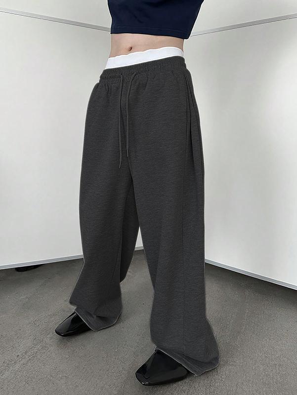 Drawstring Waist Winter Warm Straight Wide Leg Baggy Pants Workout Athletic Sweatpants with Pocket