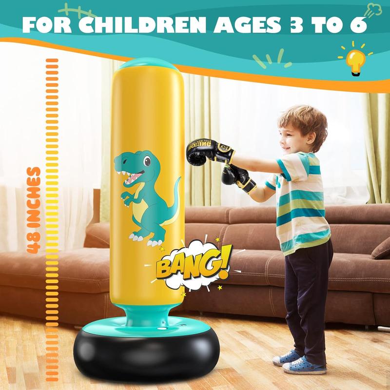 Inflatable Punching Bag, 48 Inch  Inflatable Boxing Bag for 3-6 ,Dinosaur  & Gifts for Boys and Girls,  Boxing Set for Practicing Karate, Taekwondo