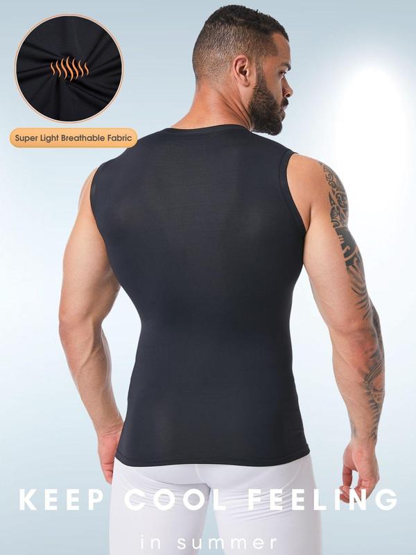 Men's Solid Color Round Neck Compression Shapewear Tank Top, Quick Drying Breathable Sleeveless Shaper Vest, Men's Shapewear for Daily Wear Tummy Shaper Bodysuit