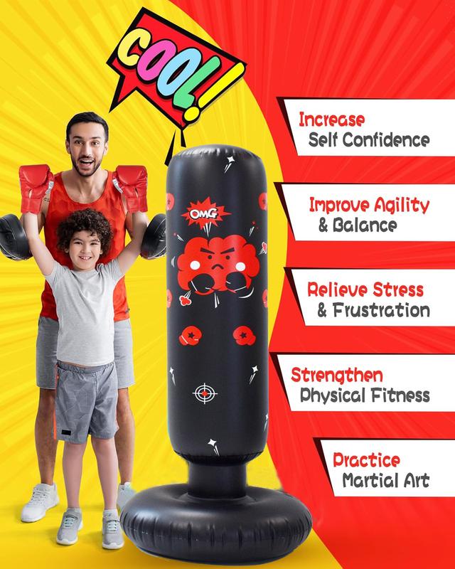 Kids Punching SandBag – Inflatable Fitness Vertical Boxing Bag For Adult Kids with Free Standing Boxing Cardio Kickboxing Home Gym Training Christmas Birthdays Gift