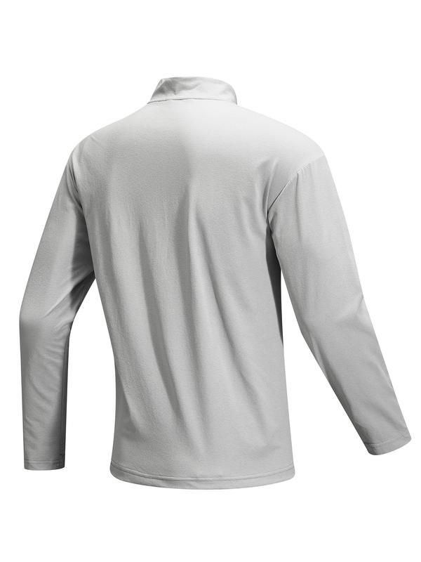 Men's Solid Half Zip Up Long Sleeve Tee, Quick Drying Breathable Stand Collar T-shirt for Outdoor Activities, Men's Top for Fall & Winter