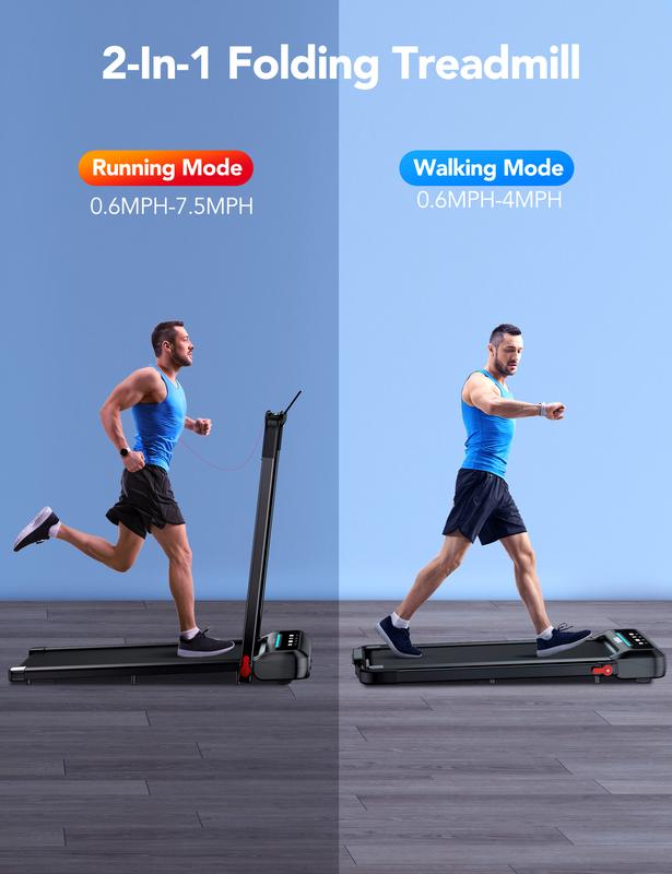 Folding Treadmills, 2 in 1 Under Desk Treadmill, 2.5HP Walking Pad, Running Machine for Home Office with Remote Control | LED Display | 0.6-7.6MPH | Free Installation