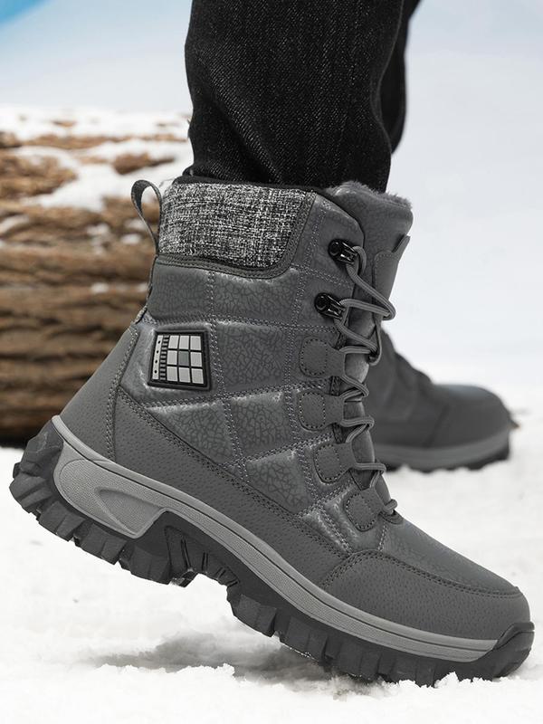 Sporty Men's Patchwork Lace Up High Top Hiking Boots, Casual Sporty Warm Snow Boots for Outdoor Activities, Male All-match Outdoor Shoes for Daily Wear