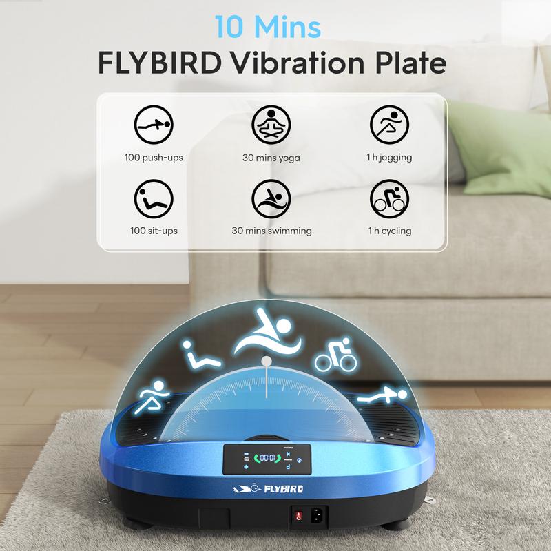 FLYBIRD Vibration Plate Exercise Machine with 330LBS Loading Capacity, Lymphatic Drainage Machine, Whole Body Workout Vibration Platform w  2 Resistance Bands for Fitness