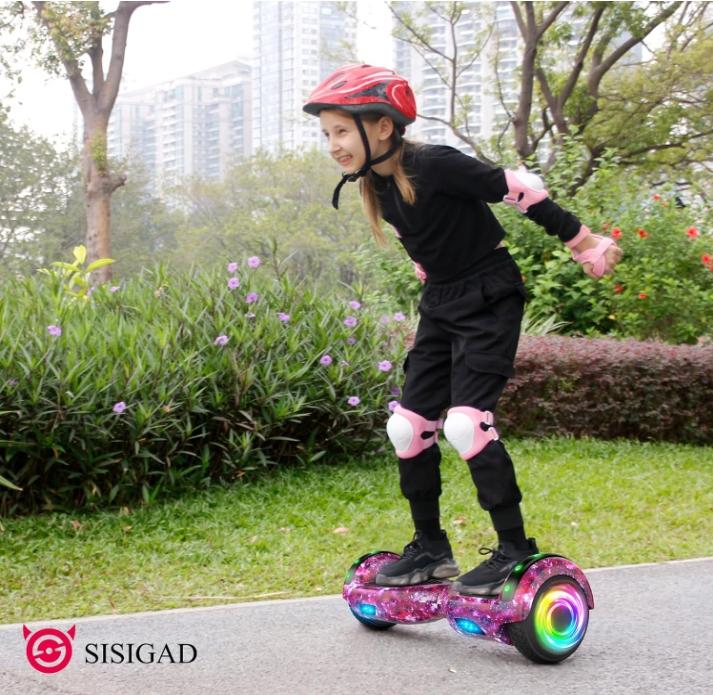 SISIGAD Hoverboard with Seat Attachment, 6.5'' Self Balancing Hoverboards Go Kart with Bluetooth and LED Lights, Star Purple Scooter with Seat Attachment Combo