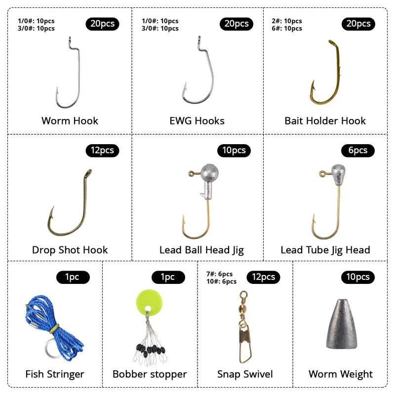 MadBite 181 196 214pcs Terminal Tackle Kits, Fresh and Saltwater, Bass Panfish Trout Fishing Tackle Kits, Fishing Gear, Fishing Lures, Fishing Accessory Kit w Tackle Box, Hooks Weights Sinkers & Rigs