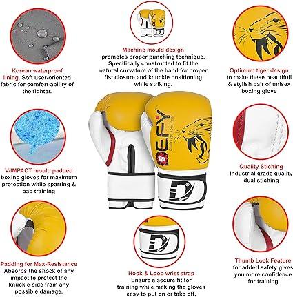 DEFY Boxing Gloves for Men & Women Training MMA Muay Thai Premium Quality Gloves for Punching Heavy Bags, Sparring, Kickboxing, Fighting Gloves Tiger Model sap  gloves