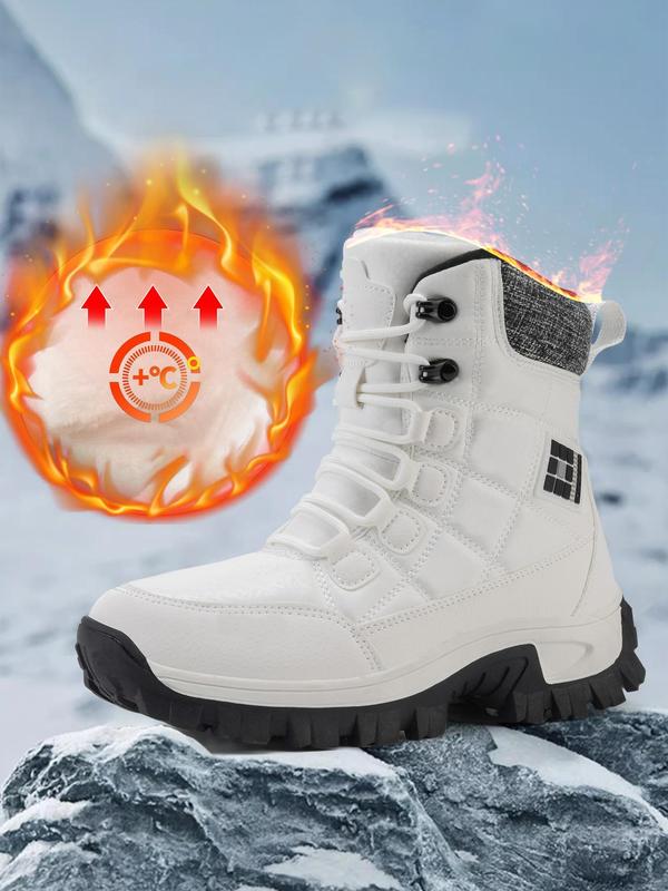 Sporty Men's Patchwork Lace Up High Top Hiking Boots, Casual Sporty Warm Snow Boots for Outdoor Activities, Male All-match Outdoor Shoes for Daily Wear