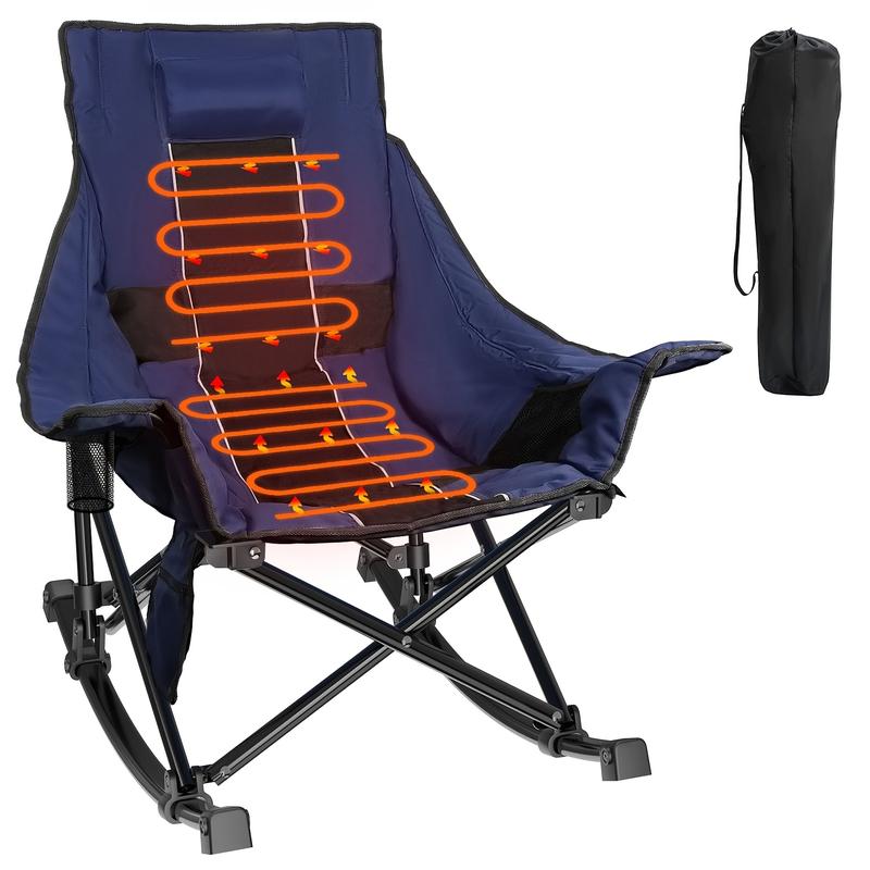 Extra-Large Heated Rocking Chair for Camping - Ergonomic, 3 Heat Settings, Durable & Portable with Carry Bag - Ideal for Patios, Lawns, Picnics (Power Bank Not Included)