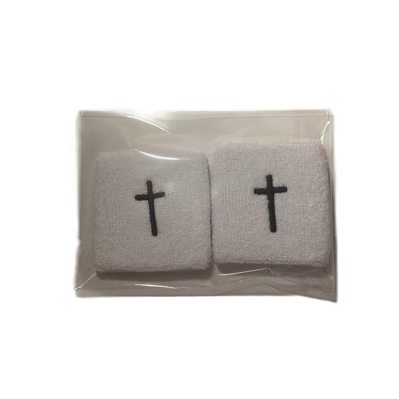 FaithFlex Athletics Wristbands Sweatbands Christian Athletic Apparel White Black Cross