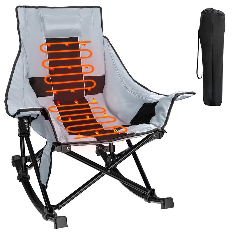 Extra-Large Heated Rocking Chair for Camping - Ergonomic, 3 Heat Settings, Durable & Portable with Carry Bag - Ideal for Patios, Lawns, Picnics (Power Bank Not Included)