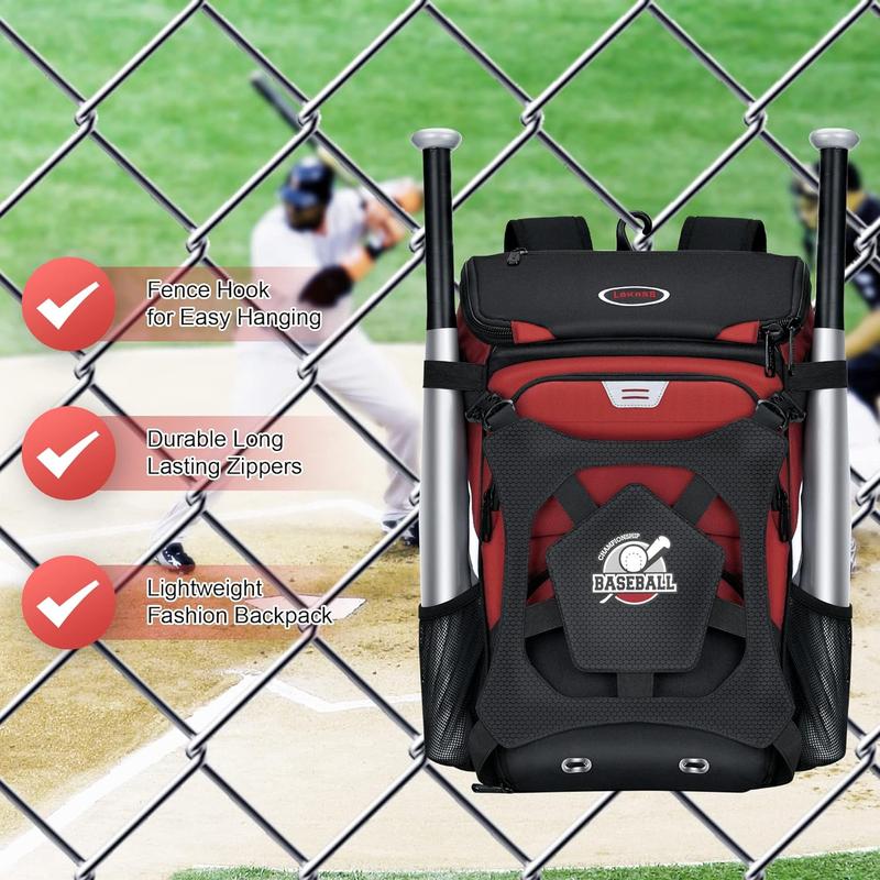 Baseball Bag for Adult and Youth, Large Capacity Bat Bag Lightweight Softball Bag with Shoe Compartment and Fence Hook for TBall Bat & Equipment, Waterproof Baseball Backpack for Helmet, Gloves