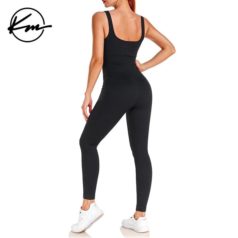 KatchMe Womenswear Solid Color U Neck Seamless Shaping Jumpsuit,Plain Sleeveless Tank,Tummy Control Butt-Lifting Shapewear,Slim-Fitting Sportswear