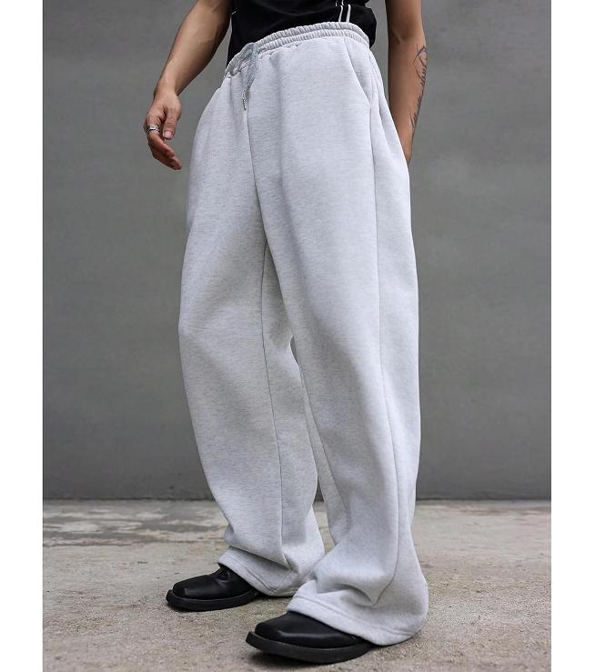 Drawstring Waist Winter Warm Straight Wide Leg Baggy Pants Workout Athletic Sweatpants with Pocket