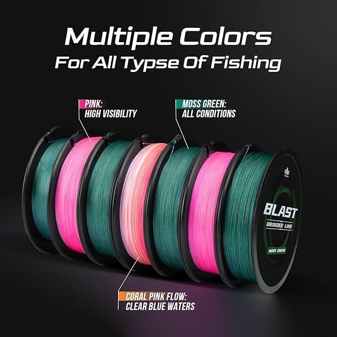 Blast Braided Fishing Line - BFS Fishing Line - Water and Abrasion Resistant - No Stretch - Colored Fishing Line Braid for Extra Visibility (Pre-Wet Before Knot Tightening)