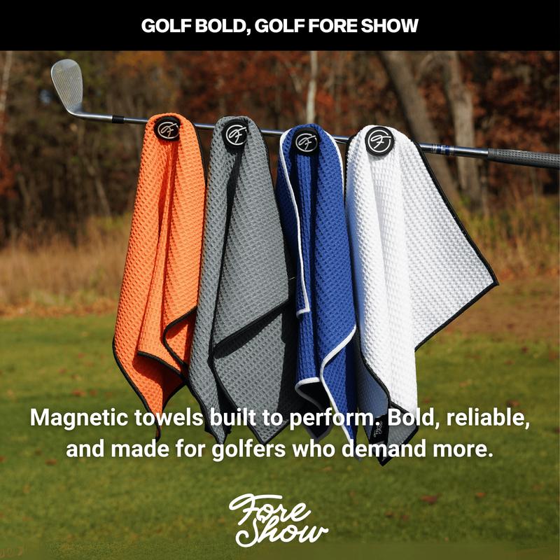 Fore Show Flags Magnetic Golf Towel - Waffle Microfiber, Absorbent, Magnet Golf Towel for Bags, Carts, Clubs - 24