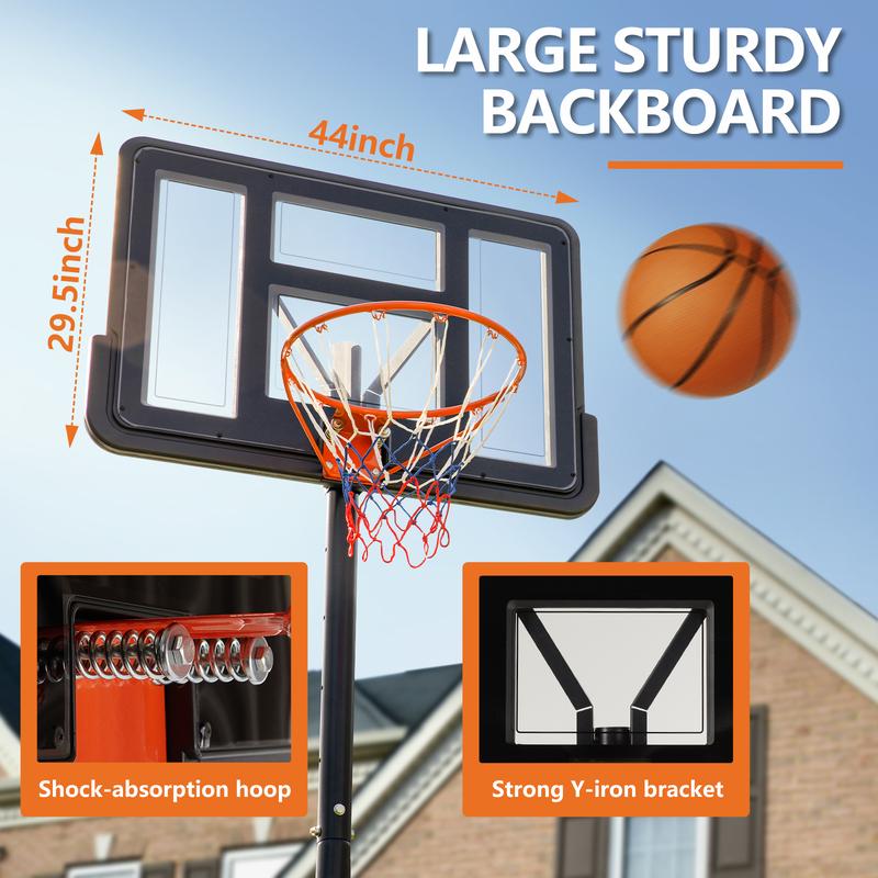 Basketball Hoop Outdoor 4.2-10ft Adjustable Height, Portable Basketball Hoop Goal Court System for Kids Adults, 44 Inch Shatterproof Backboard