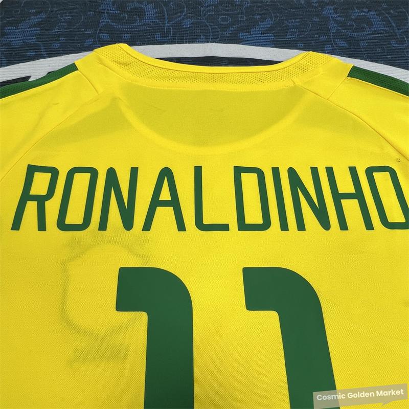 2002 World Cup Brazil Retro Jersey No. 11 Ronaldinho Soccer Jersey