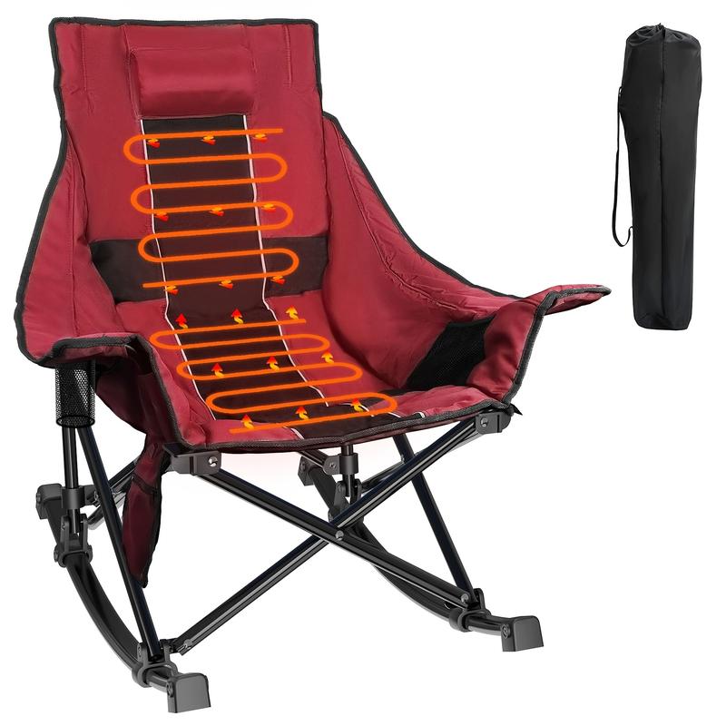 Extra-Large Heated Rocking Chair for Camping - Ergonomic, 3 Heat Settings, Durable & Portable with Carry Bag - Ideal for Patios, Lawns, Picnics (Power Bank Not Included)