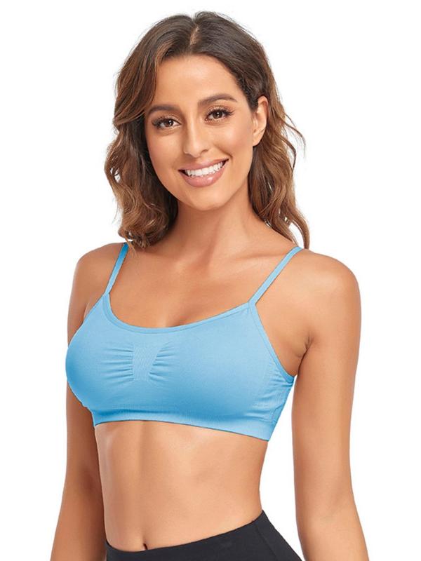 Sporty Women's Solid Color Ruched Padded Sports Bra, Breathable Comfortable Wireless Sports Lingerie Top, Ladies Sportswear for Indoor Outdoor Wear