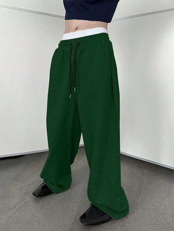 Drawstring Waist Winter Warm Straight Wide Leg Baggy Pants Workout Athletic Sweatpants with Pocket