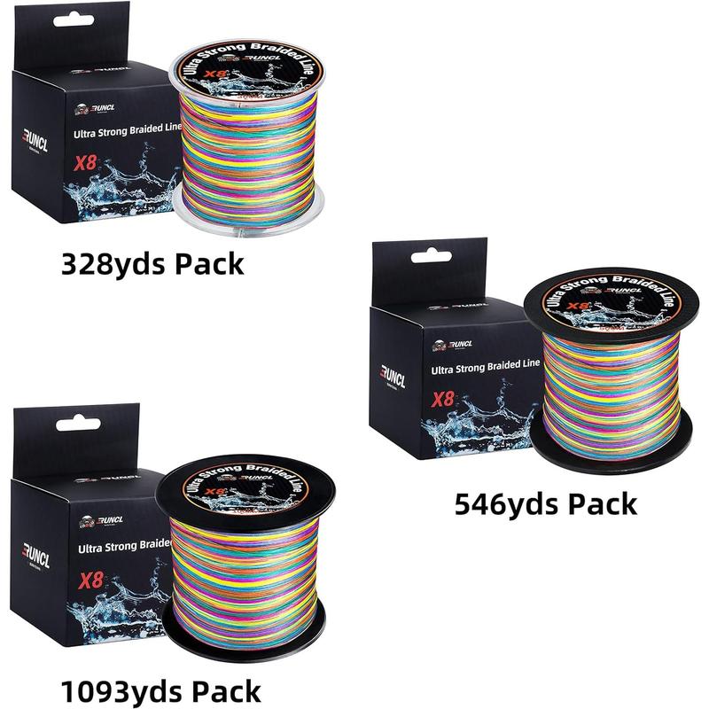 RUNCL Braided Fishing Line, Abrasion Resistant, Zero Stretch, 8X Multicolor for Extra Visibility, Saltwater & Freshwater, 12-100LB, 328-1093 Yards