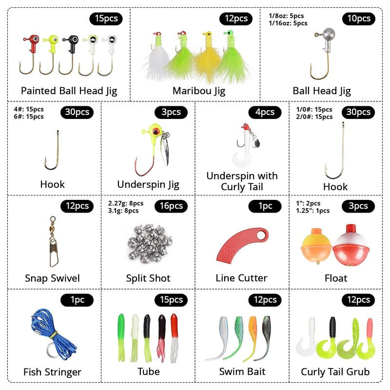 MadBite  Terminal Tackle Kits, Fresh and Saltwater, Bass Panfish Trout Fishing Tackle Kits, Fishing Gear, Fishing Lures, Fishing Accessory Kit w Tackle Box, Hooks Weights Sinkers & Rigs