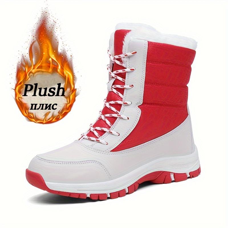 Trendy Plush Lined Thermal Furry Snow Boots with Non-Slip Round Toe, Warm Winter Hiking Boots for Men and Women