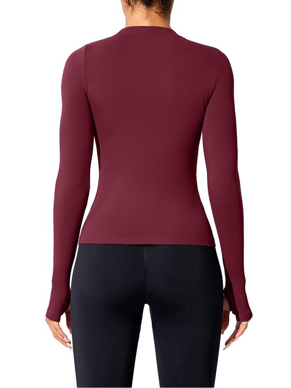 Women's Long Sleeve Baselayer Top, Thumb Hole Design Quick Drying Breathable Comfortable Sports Top for Yoga Gym Workout Running, Ladies Sportswear for Fall & Winter