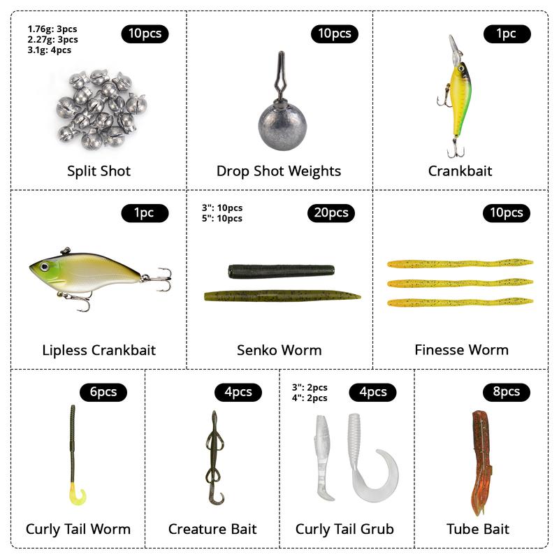 MadBite 181 196 214pcs Terminal Tackle Kits, Fresh and Saltwater, Bass Panfish Trout Fishing Tackle Kits, Fishing Gear, Fishing Lures, Fishing Accessory Kit w Tackle Box, Hooks Weights Sinkers & Rigs